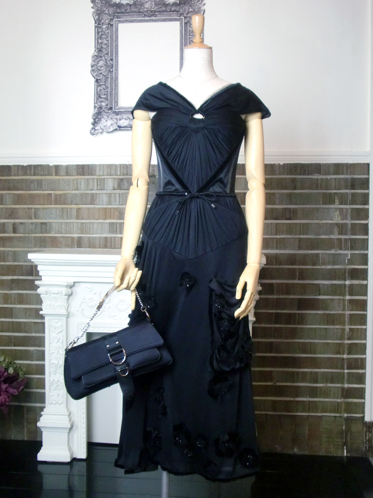 Christian Dior　フラワーモチーフ付セミロングドレス　ブラック